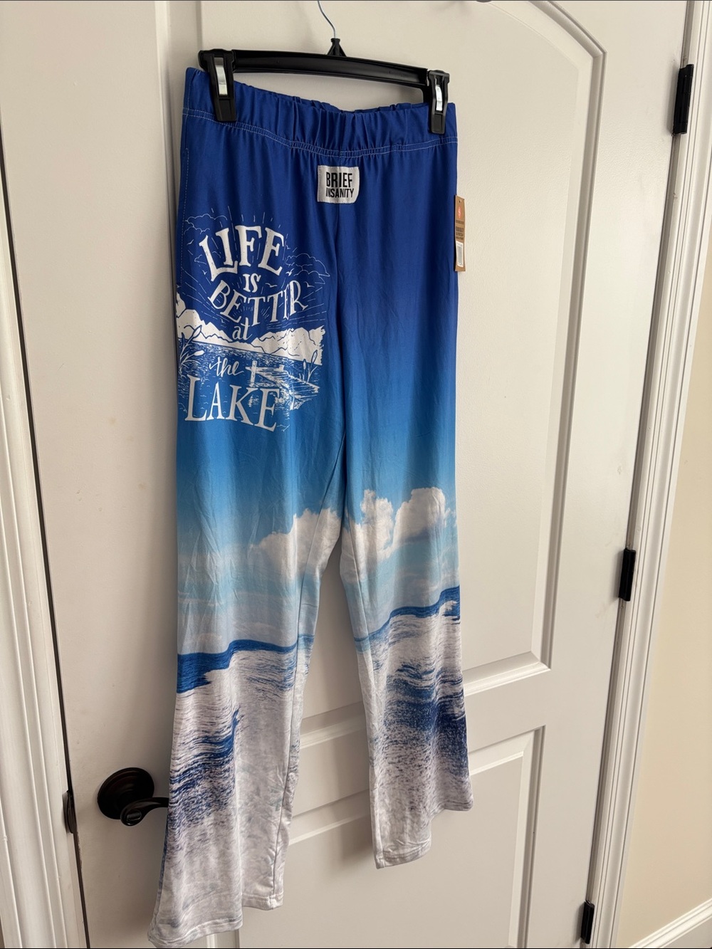 Brief Insanity Life Is Better at the Lake Lounge Pants Unisex Small Blue White - Picture 3 of 7
